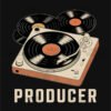 Classic Producer T Shirt with Record Player Illustration