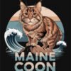 Vibrant Maine Coon Cat on Waves T Shirt Design